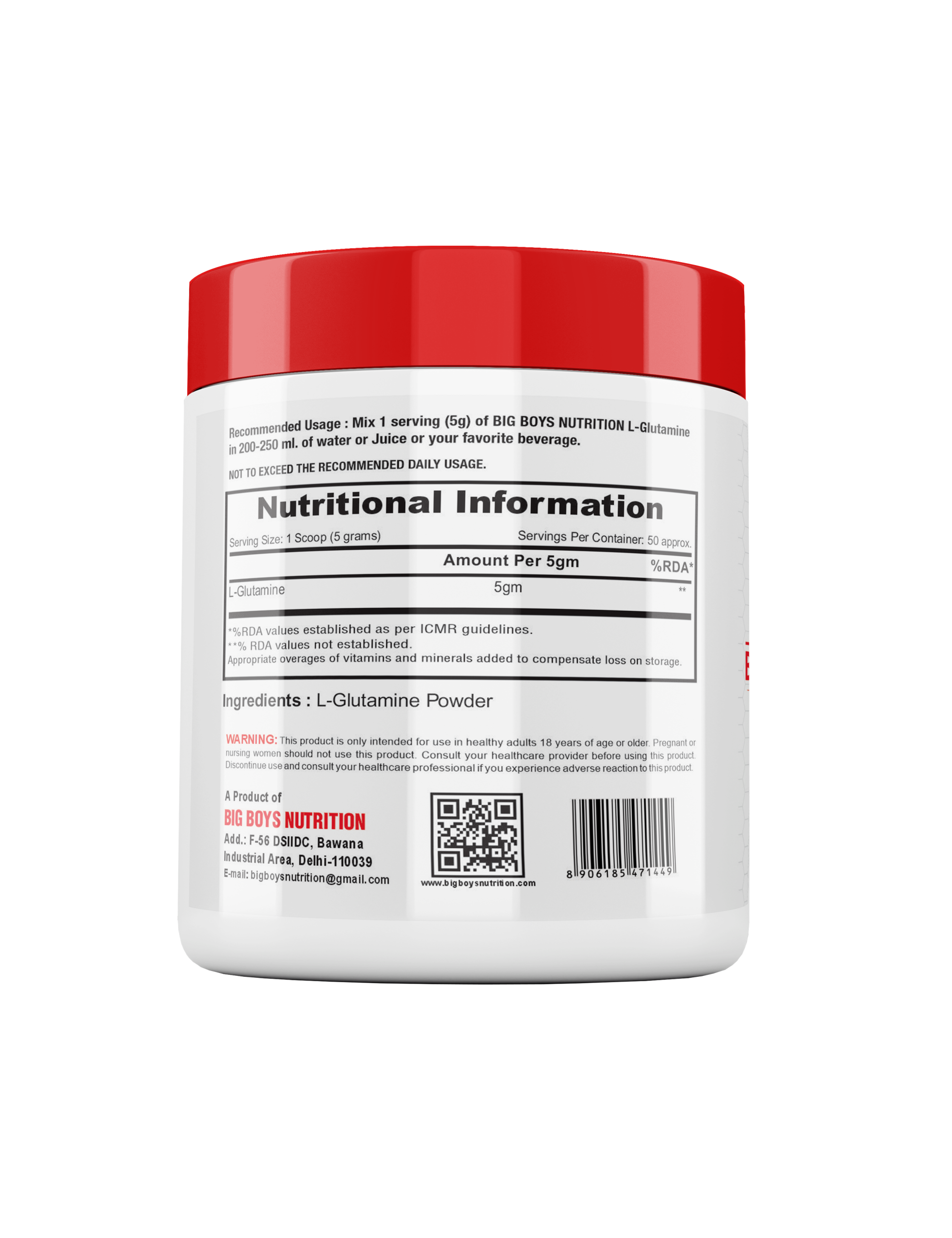 Big Boys Nutrition L-Glutamine 5000 mg – 250 Gms - Image 2